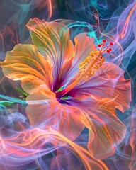 Captivating Neon Infused Hibiscus Blossom Against Mesmerizing Abstract Backdrop