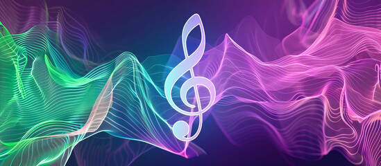 Sound waves with music note in colorful radiance background
