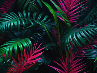 Tropical Foliage in Neon, Colorful Nature Concept
