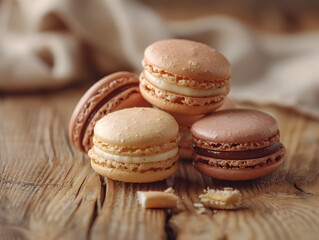 Assorted Macarons on Rustic Wooden Table - Generative AI