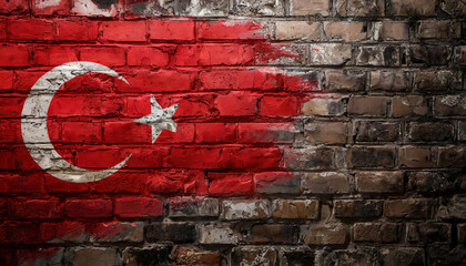 Turkish flag on weathered grunge dark brickwall. Copy space for your text or image
