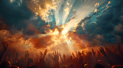 Crowd Reaching for Sunlit Sky - Generative AI