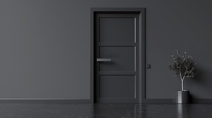 Imagine a minimalist office door with a matte grey finish and a hidden handle