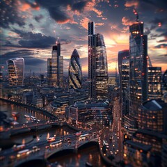 Evening view of the financial district in London