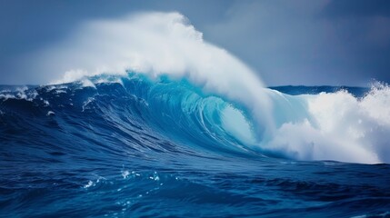A majestic ocean wave cresting, about to break with dynamic energy.