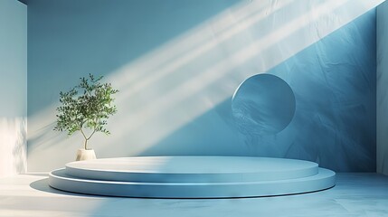 A digital podium scene featuring a floating platform with a subtle shadow effect, set against a gradient backdrop. The minimalist design is ideal for virtual product presentations and online