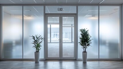 Obraz premium See a bifold office door with frosted glass panels and a clean white frame