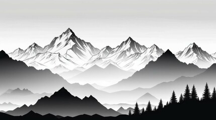 Majestic Mountain Range in Black and White