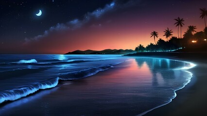 Stunning beach view at night