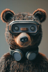 Smart bear wearing headset and Vintage glasses
