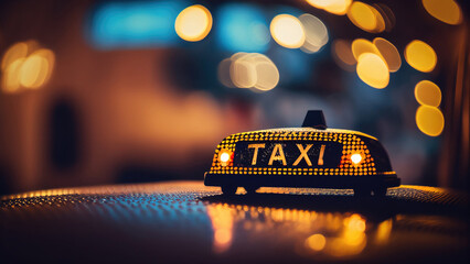 Taxi sign. Night city. Generative AI