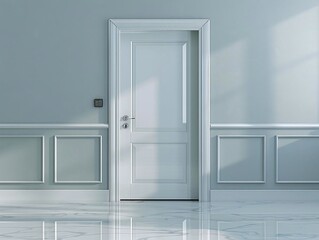 Visualize a white office door with a glossy finish and a contemporary metal handle