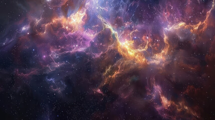 Naklejka premium A cosmic nebula background, with swirling colors and sparkling stars, capturing the ethereal beauty of outer space.