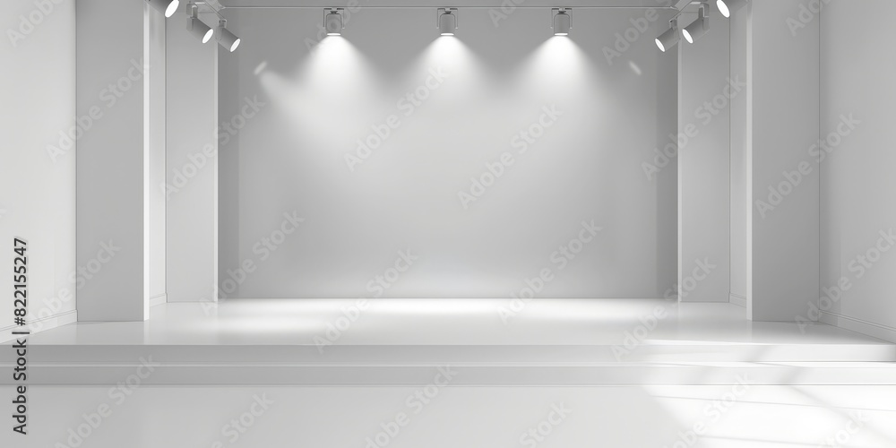 Poster abstract white empty room with spotlight , empty studio for product display presentation