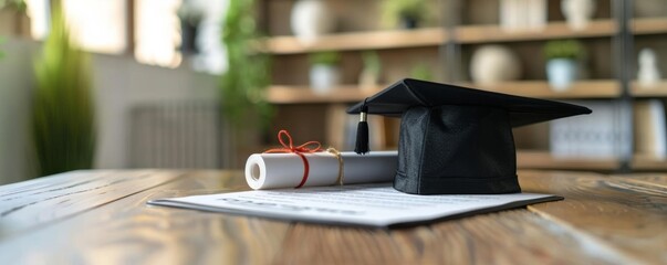 Diploma, graduation cap, and resume on a desk, highlighting the path from educational success to career advancement