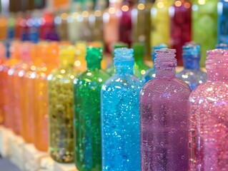 A vibrant display of fruityscented bubble bath bottles