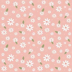 Ditsy daisy floral print. Peach botanical flower seamless pattern. Good for fabric, fashion design, textile, wrapping paper, summer spring dress, pajama, kimono, wallpaper, background.