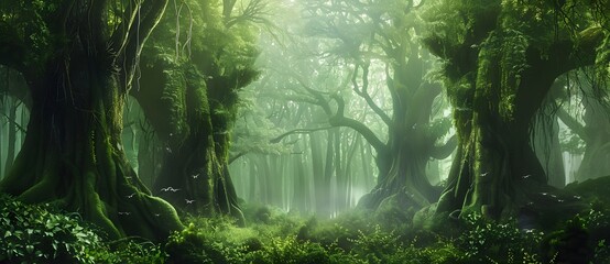 Fototapeta premium Surreal Forest with Lush Greenery and Ancient Trees