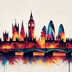 London skylines made with oil paint