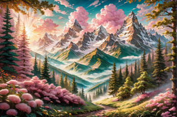 Obraz premium A fantastic landscape in pink tones.