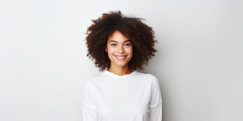 White background Happy black independant powerful Woman realistic person portrait of young beautiful Smiling girl Isolated on Background ethnic diversity equality acceptance 