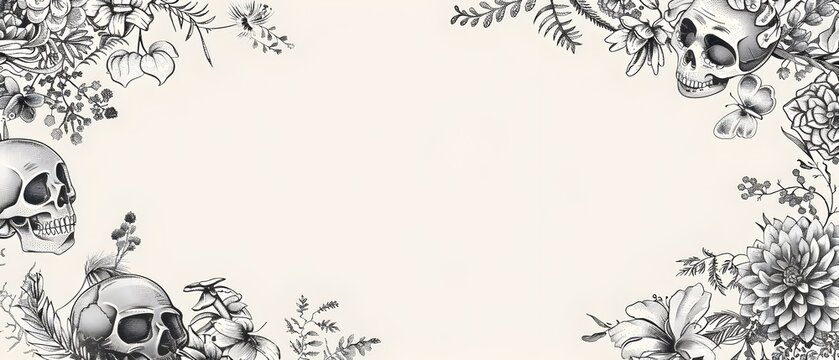 Intricate Doodle Page Border Design with Blank Space for Mockup Background Featuring Vintage Inspired Botanical Elements and Delicate Floral Motifs