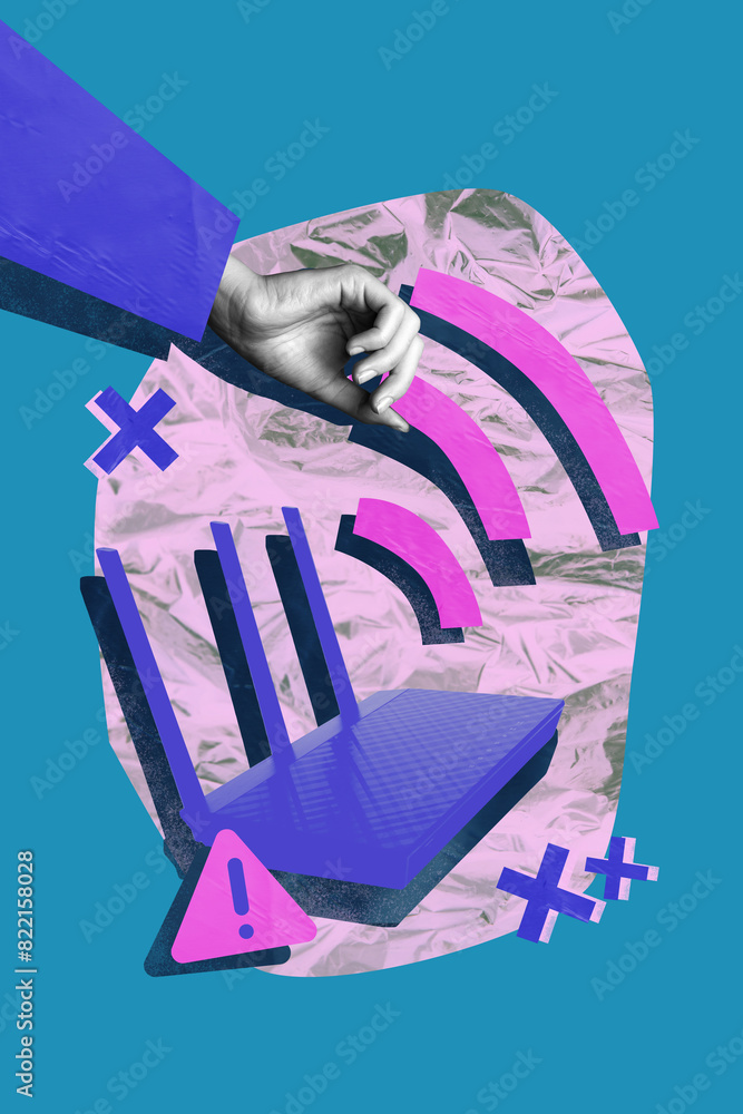 Aufkleber sketch image composite artwork 3d photo collage of router modem internet global connection hand hold