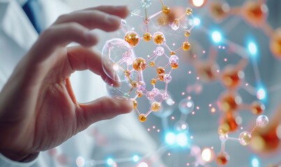 scientist uses forefinger to touch a floating holographic review generative ai  art