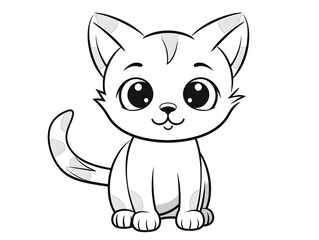 Obraz premium Coloring page outline simple illustration of a cute cat, white background 