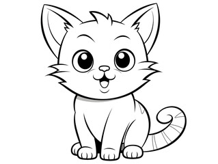 Obraz premium Coloring page outline simple illustration of a cute cat, white background 