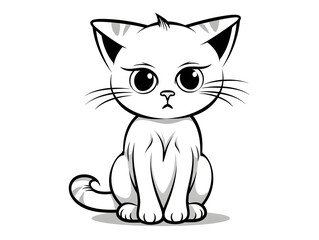 Obraz premium Coloring page outline simple illustration of a sad cat, white background 