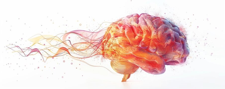 Illustration of a brain with interconnected lines and colorful patterns, symbolizing the complexity of the thought process