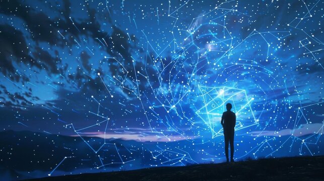 The boy stood on the hill, looking up at the stars. He felt a sense of wonder as he imagined all the possibilities that lay beyond the sky.