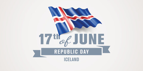 Iceland happy republic day greeting card, banner vector illustration