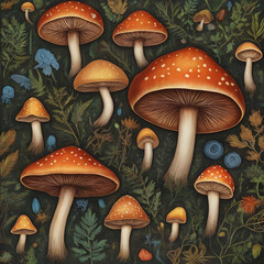 Illustration of mushrooms in the forest