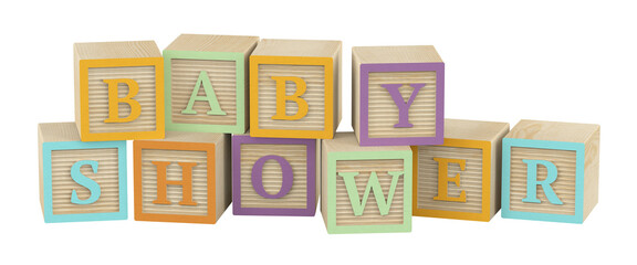 Colorful transparent letter blocks baby shower