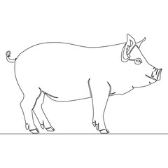 Continuous one single line drawing Pig farm animal icon vector illustration concept