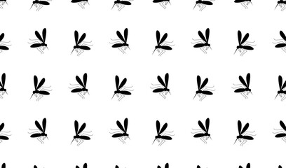 Mosquito silhouettes seamless pattern on white background. Simple vector design for textiles, wallpapers, and prints. Backdrop for pest control, health warnings, and informational posters.