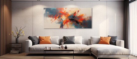 modern living room with sofa and abstract art painting behind the sofa abstract background HD image wallpaper