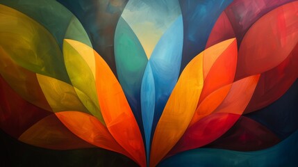 A minimalist depiction of abstract renewal, with a central figure that appears to rise from dark, muted tones into bright, vivid colors. The simple lines and shapes emphasize the concept of renewal