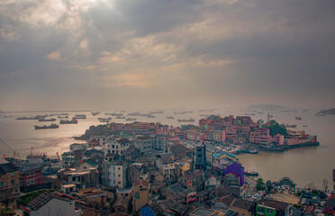 aerial view at sunset