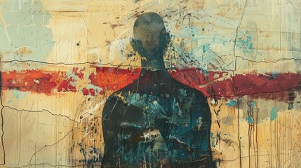 Fototapeta premium An abstract representation of rebirth, featuring a central figure that appears to be transforming from a state of decay into vibrant life. The use of simple lines and muted colors emphasizes the