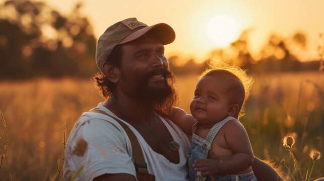 A man with baby daughter in country