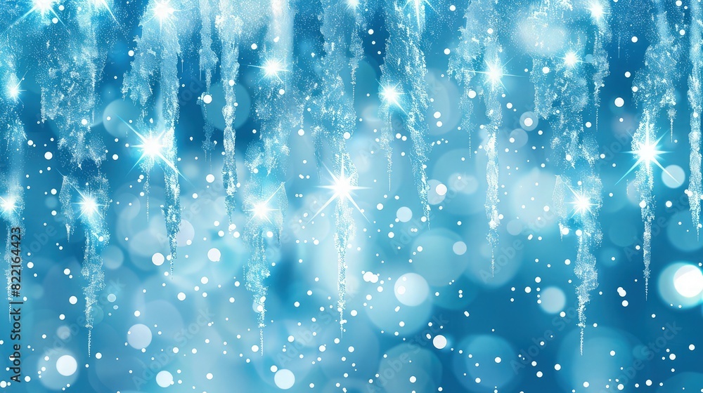 Poster An electric blue background with vibrant white snow flakes  sparkles that create a striking contrast. The sparkles are distributed in a way that suggests a high-energy