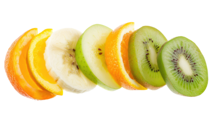 fresh sliced fruits isolated on white or transparent png