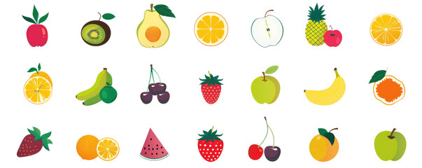 Obraz premium set of many fruit icons isolated on white or transparent png