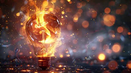 Burning light bulb, burning light bulb is surrounded by sparks.