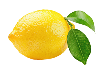 yellow lemon fruit with leaf isolated on white or transparent png