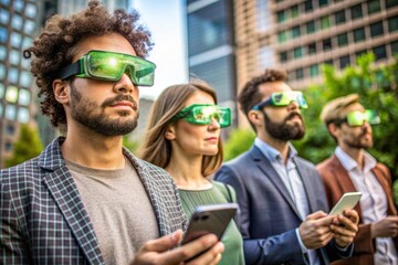 Individuals using augmented reality (AR) glasses or mobile apps to track and manage their daily carbon footprint, receiving real-time feedback and suggestions for reducing their environmental impact