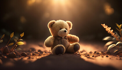 Lonely Teddy bear outside in the sunlight
